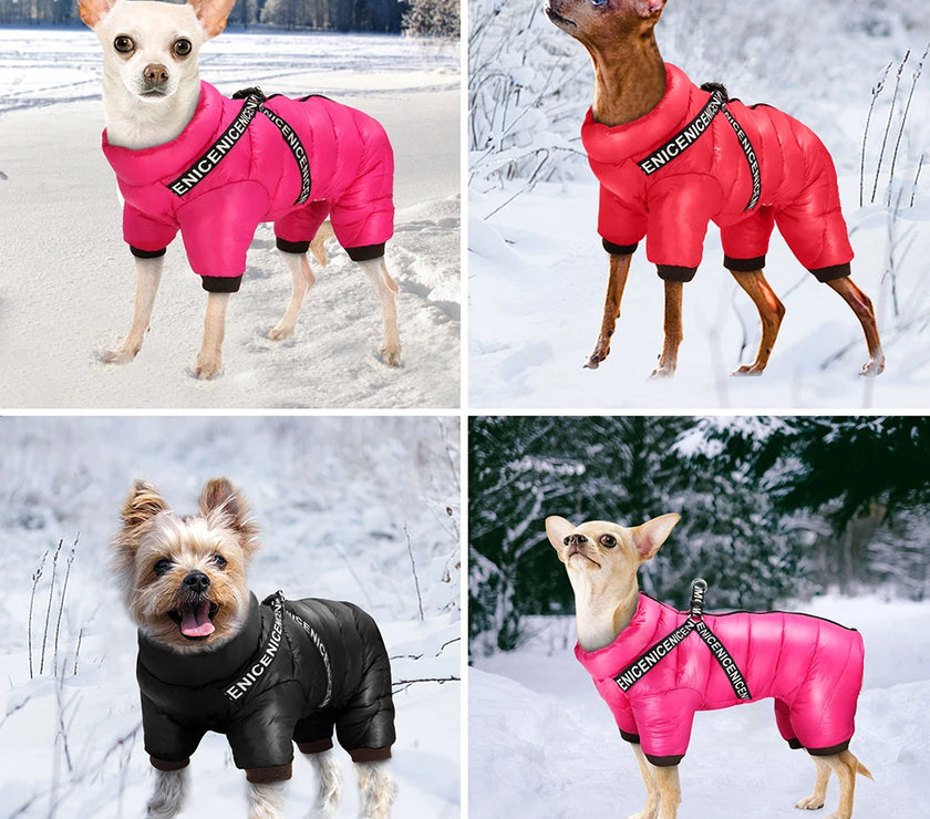 Winter Dog Clothes Super Warm Pet Dog Jacket Coat With Harness Waterproof Puppy Clothing Hoodies For Small Medium Dogs Outfit