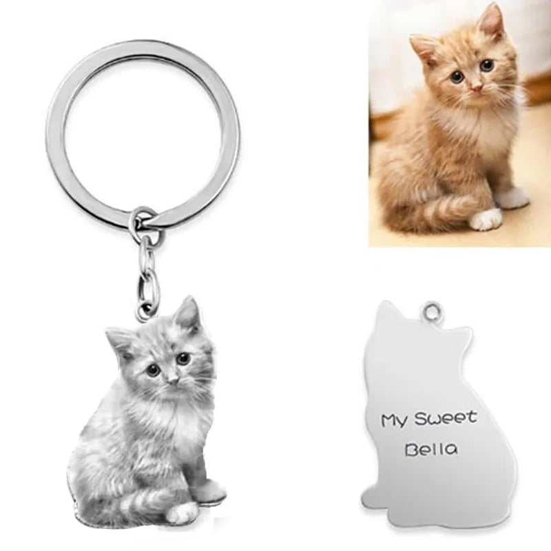 DOREMI Stainless Personalized Engraving Customize Your Pet Photo Necklace Dog Custom Cat Picture Keychain Birthday Memory Gift