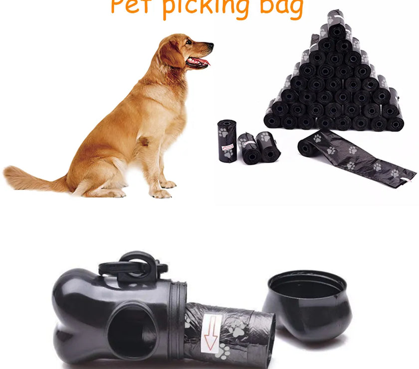 Pet Waste Bag Dispenser, Degradable Pet Dog Waste Poop Bag Pet Waste Clean Poop Bags 6pcs(1 bones 5 garbage bags)