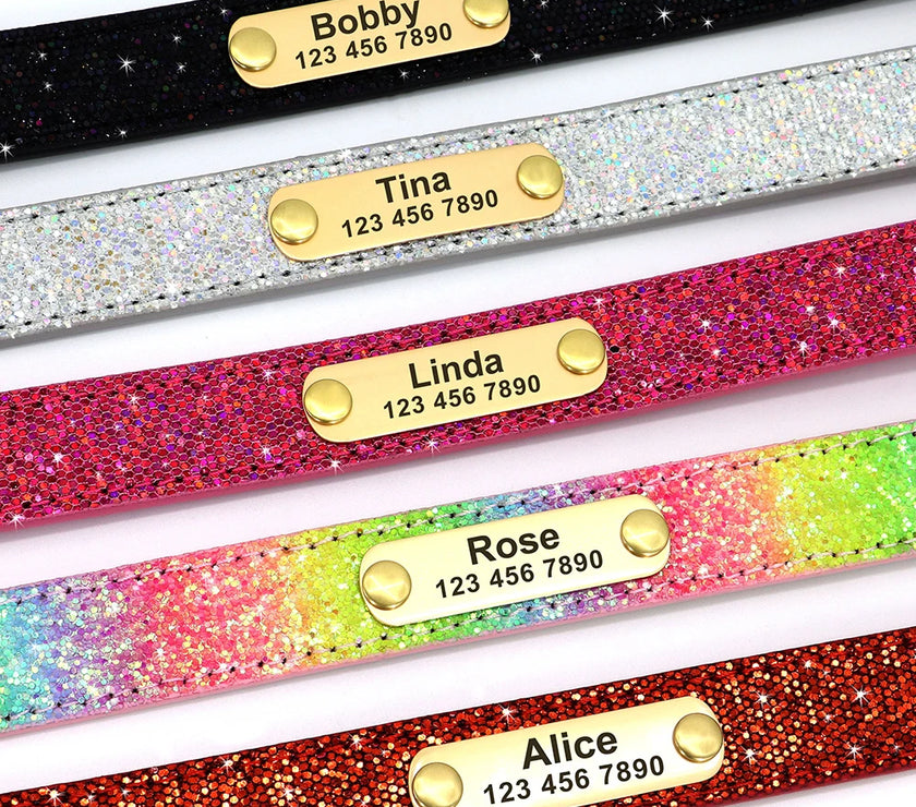 Sparkling Safety: Personalized Bling Dog Collar with Engraved ID Tag for Small & Medium Pups