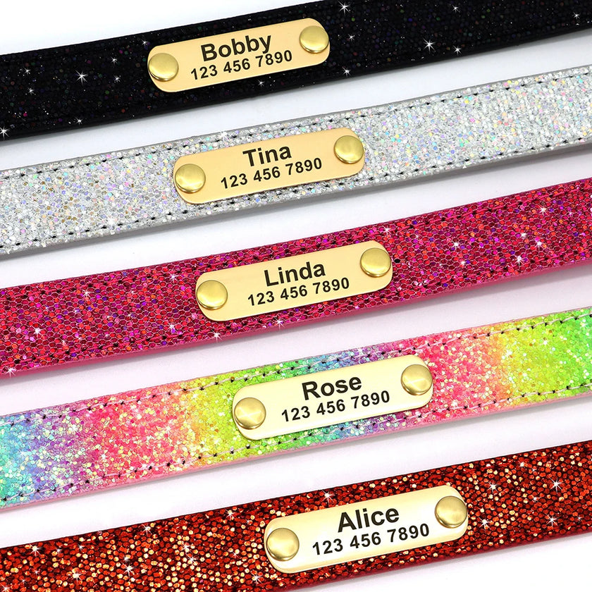 Sparkling Safety: Personalized Bling Dog Collar with Engraved ID Tag for Small & Medium Pups