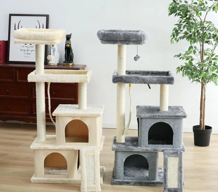 Fast Delivery Pet Cat Tree House Tower Condo Wood Cat Scratching Sisal-Covered Scratch Posts Pads with Play Ball for Cats Kitten