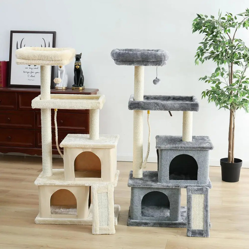 Fast Delivery Pet Cat Tree House Tower Condo Wood Cat Scratching Sisal-Covered Scratch Posts Pads with Play Ball for Cats Kitten