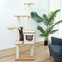 Fast Delivery Pet Cat Tree House Tower Condo Wood Cat Scratching Sisal-Covered Scratch Posts Pads with Play Ball for Cats Kitten