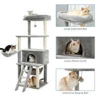 Cat Tree Towel Scratching Sisal Post Multi-Level Pet Climbing Tree with Hammock Bed Cat Ladder Extra Large Perch with Toy Ball