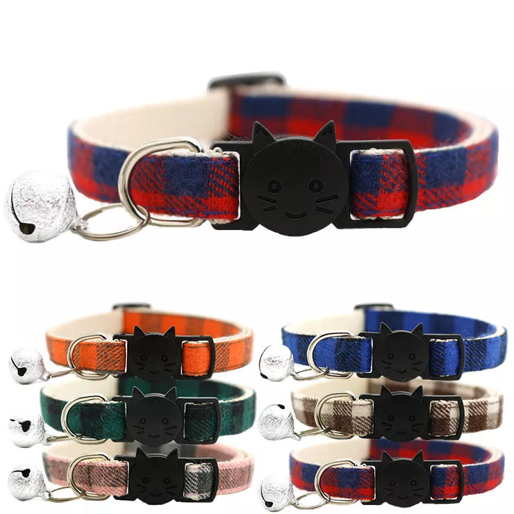 Pet Cat Dog Safety Plaid Cat Collar Buckles With Bell Adjustable  Cat Buckle Collars Suitable Kitten Puppy Accessories Supplies