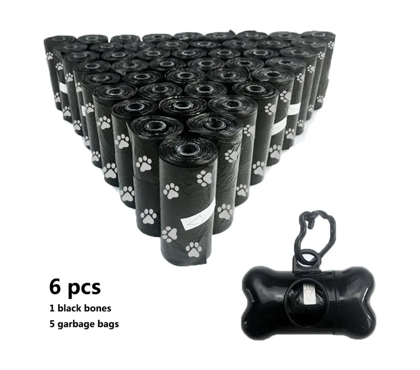 Pet Waste Bag Dispenser, Degradable Pet Dog Waste Poop Bag Pet Waste Clean Poop Bags 6pcs(1 bones 5 garbage bags)