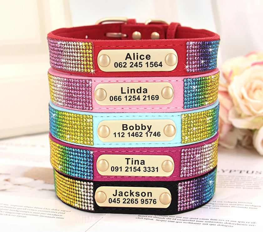 Sparkling Safety: Personalized Bling Dog Collar with Engraved ID Tag for Small & Medium Pups