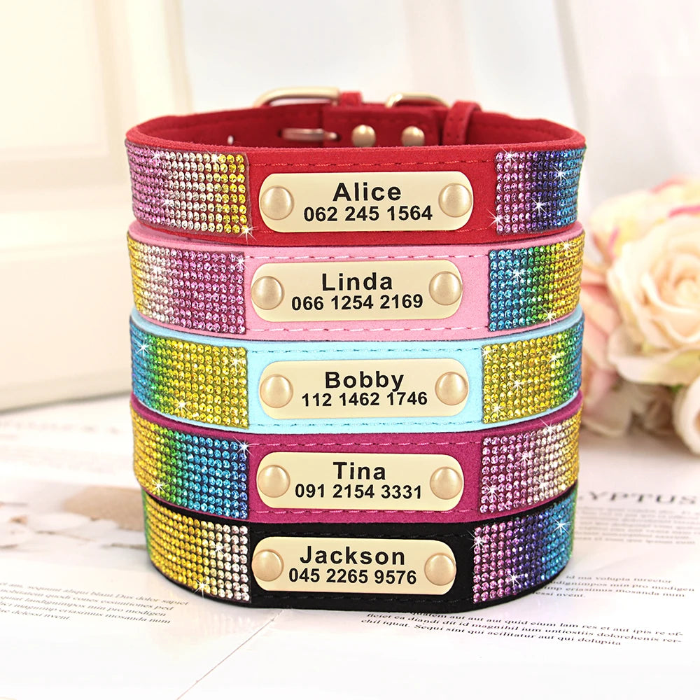 Sparkling Safety: Personalized Bling Dog Collar with Engraved ID Tag for Small & Medium Pups