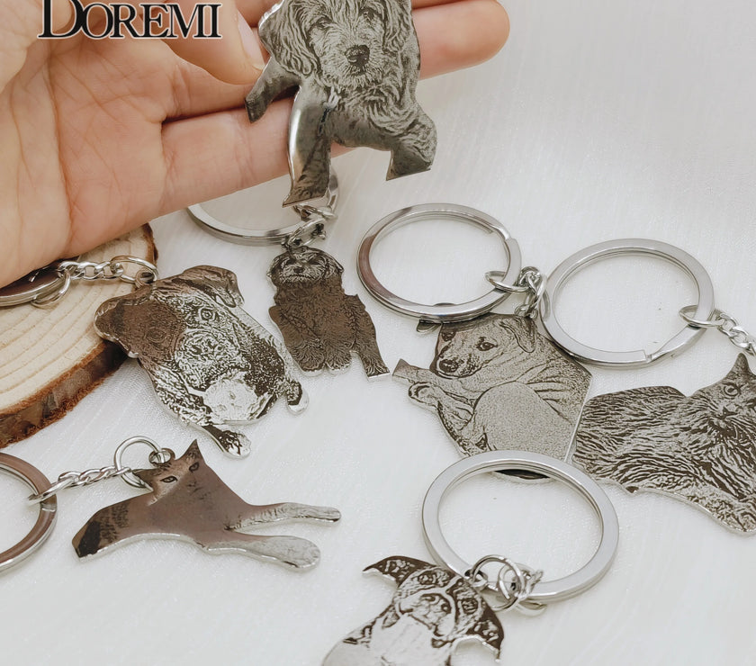 DOREMI Stainless Personalized Engraving Customize Your Pet Photo Necklace Dog Custom Cat Picture Keychain Birthday Memory Gift