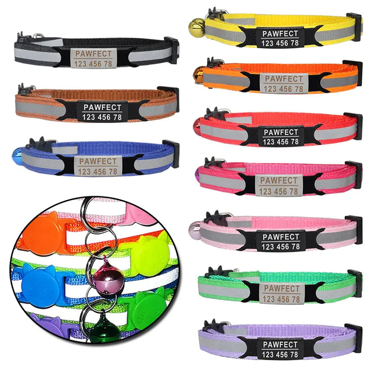 Reflective Cat Safety Buckle Collar Adjustable Custom Personalized ID Free Engraving Nylon Puppy Kittens Necklace