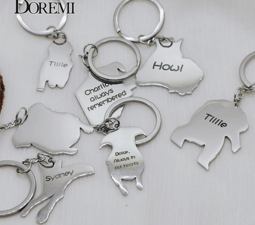 DOREMI Stainless Personalized Engraving Customize Your Pet Photo Necklace Dog Custom Cat Picture Keychain Birthday Memory Gift