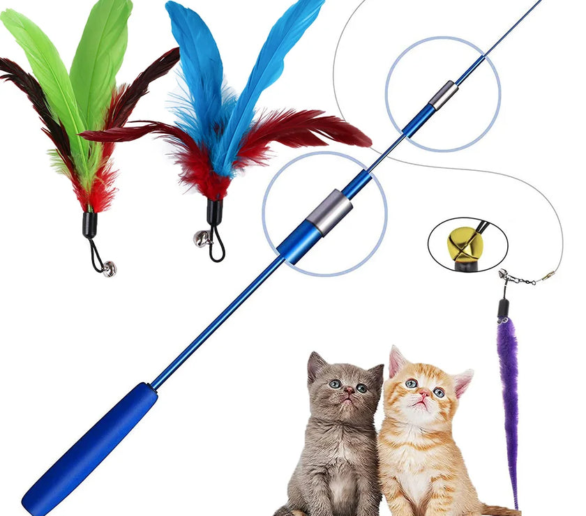 Cat Interactive Toy Feather Teaser Stick Wand Pet Retractable Feather Bell Refill Replacement Catcher Product for Cat Exercise