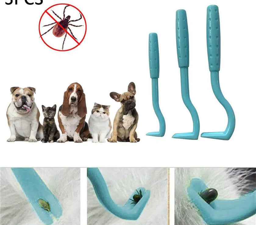 Flea & Tick Removal for Pets: 3-Piece Tool Kit for Cats & Dogs + Grooming Comb