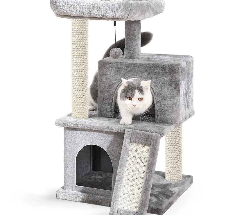 Fast Delivery Pet Cat Tree House Tower Condo Wood Cat Scratching Sisal-Covered Scratch Posts Pads with Play Ball for Cats Kitten