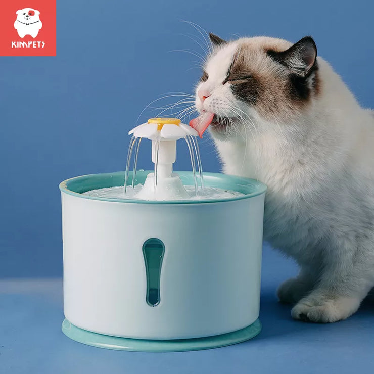 2.4L Automatic Pet Water Fountain with Filters, LED Light & Feeder (USB Powered) - Kimpets