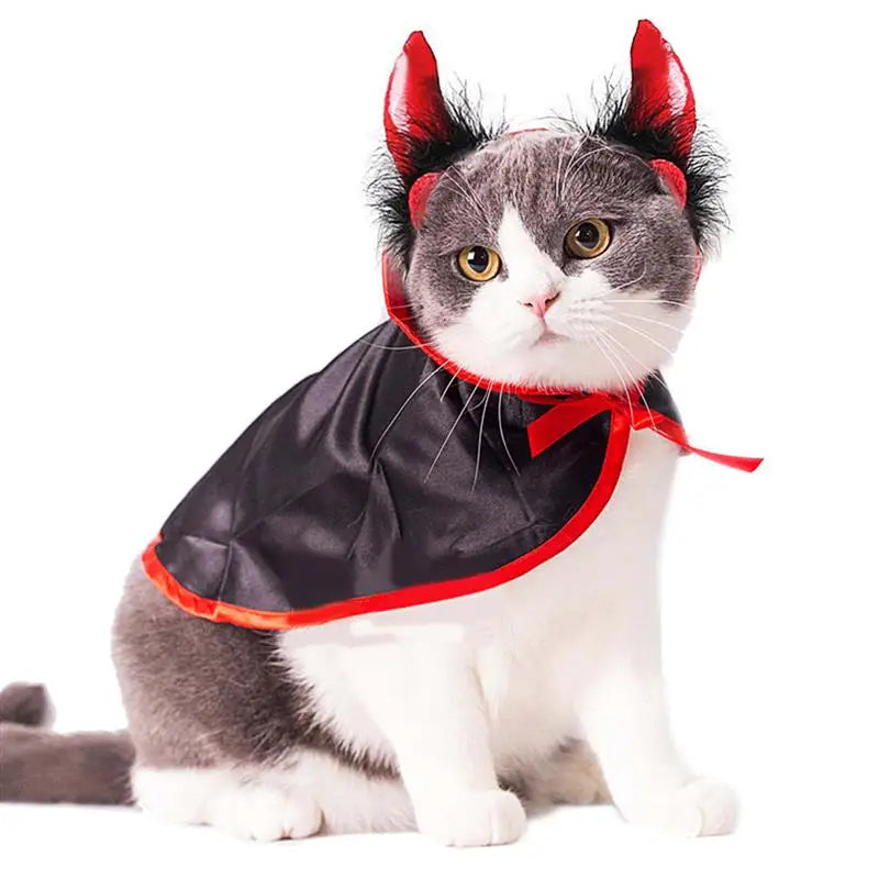 Halloween Pet Costumes Cute Cosplay Vampire Cloak Cat Dog Cap With Horns Kitten Puppy Cape Kawaii Pet Clothes Dog Accessoties