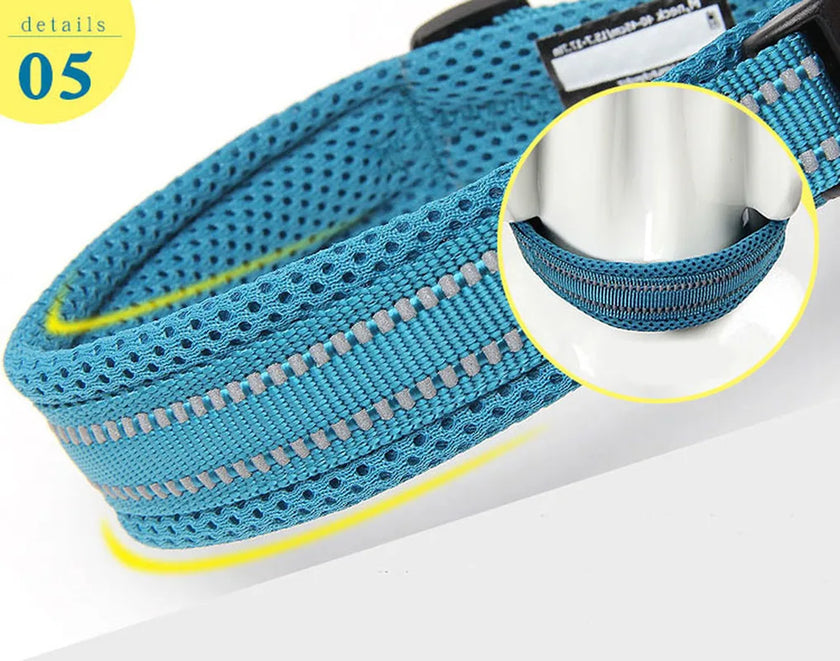 Truelove Adjustable Mesh Padded Pet Dog Collar 3M Reflective Nylon Dog Collar Durable Heavy Duty for all breed all weather 8size