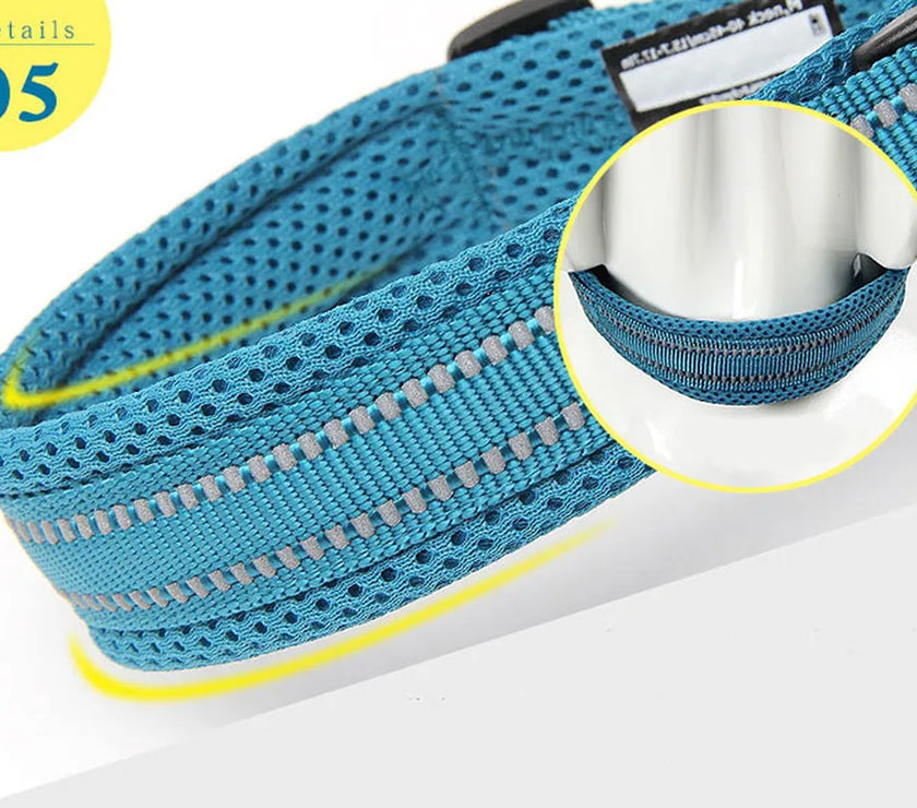 Truelove Adjustable Mesh Padded Pet Dog Collar 3M Reflective Nylon Dog Collar Durable Heavy Duty for all breed all weather 8size