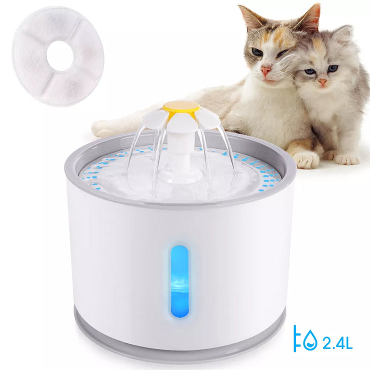 Automatic Pet Cat Water Fountain with LED Lighting, 5 Pack Filters, 2.4L USB, Dogs Cats Mute Drinker Feeder Bowl Drinking Dispenser