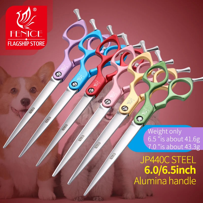 Fenice Jp440c Colorful 6.5 7.0 Inch Stainless Steel Pet Cutting Straight Scissors for Dog Grooming Dog Hair Scissors Cutter