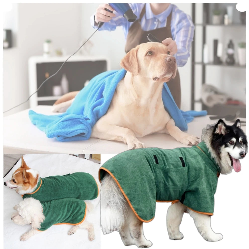 Pet Drying Coat Absorbent Bathrobe Towel Large Medium Small Dog Super Fast Drying Moisture Bath Bags Robe Soft Adjustable