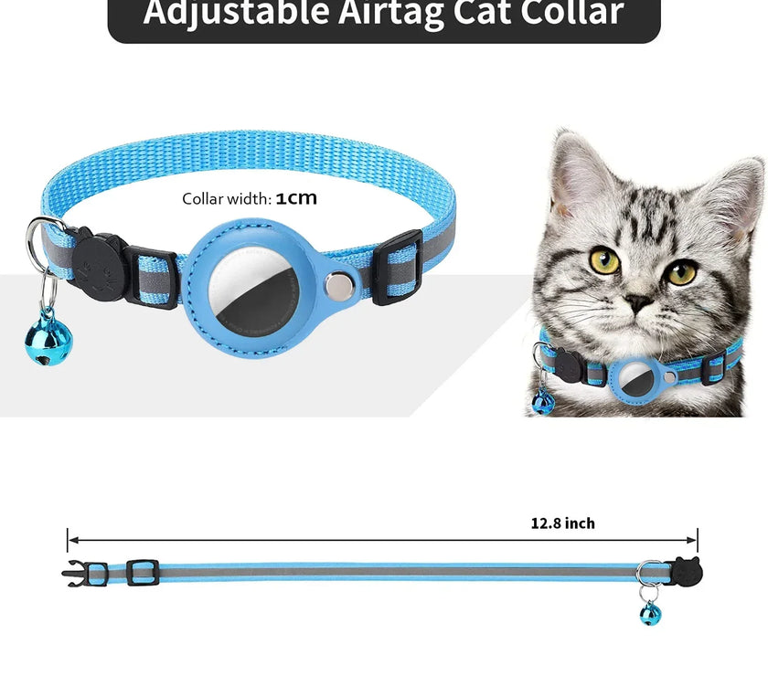 Anti-Lost Cat Collar with AirTag Holder: Durable Comfort, Reflective Safety, Bell Alert - Keep Your Cat Connected & Cozy