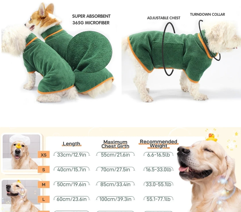 Pet Drying Coat Absorbent Bathrobe Towel Large Medium Small Dog Super Fast Drying Moisture Bath Bags Robe Soft Adjustable