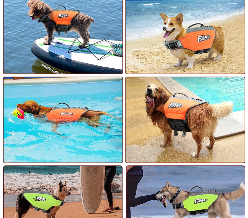 Pet Dog Life Jacket Vest Clothes Life Vest Collar Harness Pet Swimming Summer Safety Clothes Swimwear Bulldog Corgi