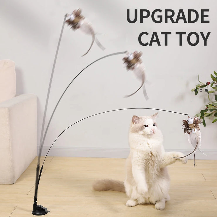 Interactive Cat Stick Toy with Suction Cup - Hands-Free