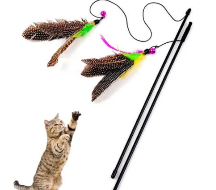 Funny Kitten Cat Teaser Interactive Toy Rod with Bell and Feather Toys for Cats Teaser Interactive Toy Rod Pet Cats Toys Stick