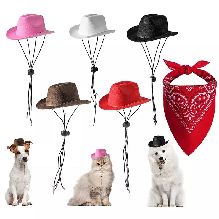 Pet Cowboy Costume Hat and Bandana Funny Dog Cat West Cowboy Hats Pet Halloween Birthday Party Cosplay Grooming Accessories