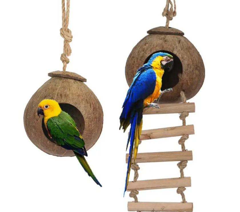 Parrot Natural Coconut Shell Bird Nest Hideout House Playpen Bird Supplies For Hamster Guinea Pigs Birds Houses Habitats