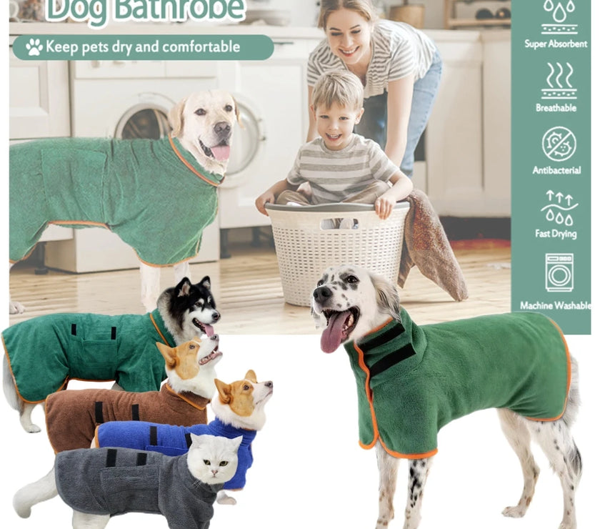 Pet Drying Coat Absorbent Bathrobe Towel Large Medium Small Dog Super Fast Drying Moisture Bath Bags Robe Soft Adjustable