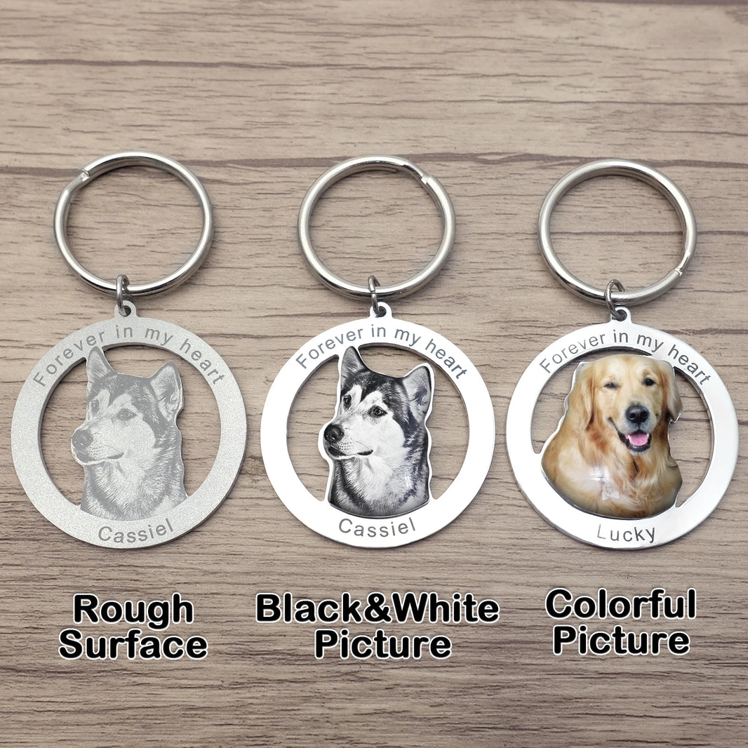 Custom Photo Engraved Keychain Personalised Picture Keyring Personalized Memorial Key Chain Your Dog Pet Portrait Customize Gift