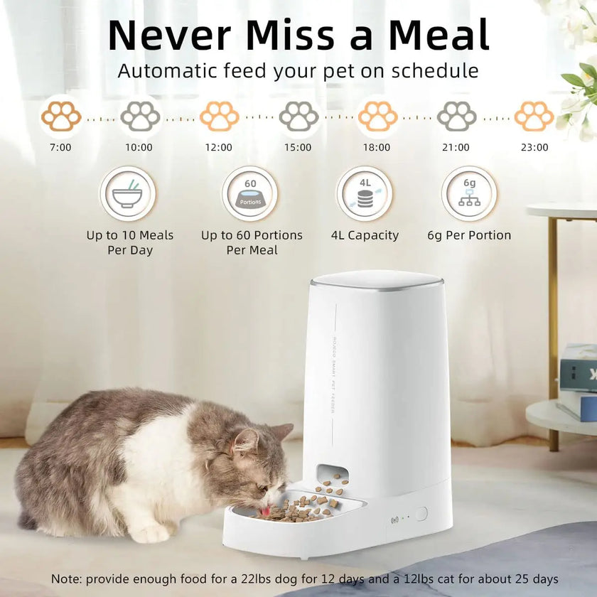 ROJECO Smart WiFi Cat Feeder - Remote Control, Automatic