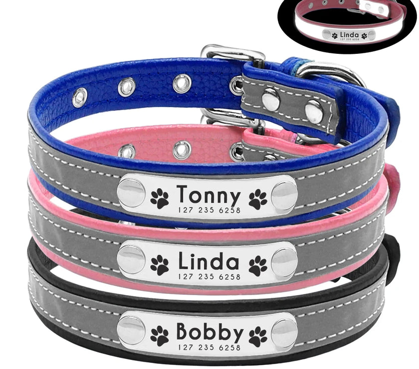 Reflective Pet Dog Custom Collar Adjustable Free Engraved Small Medium Dogs Cats Puppy Kitten Necklace Nameplate ID Tag Collars