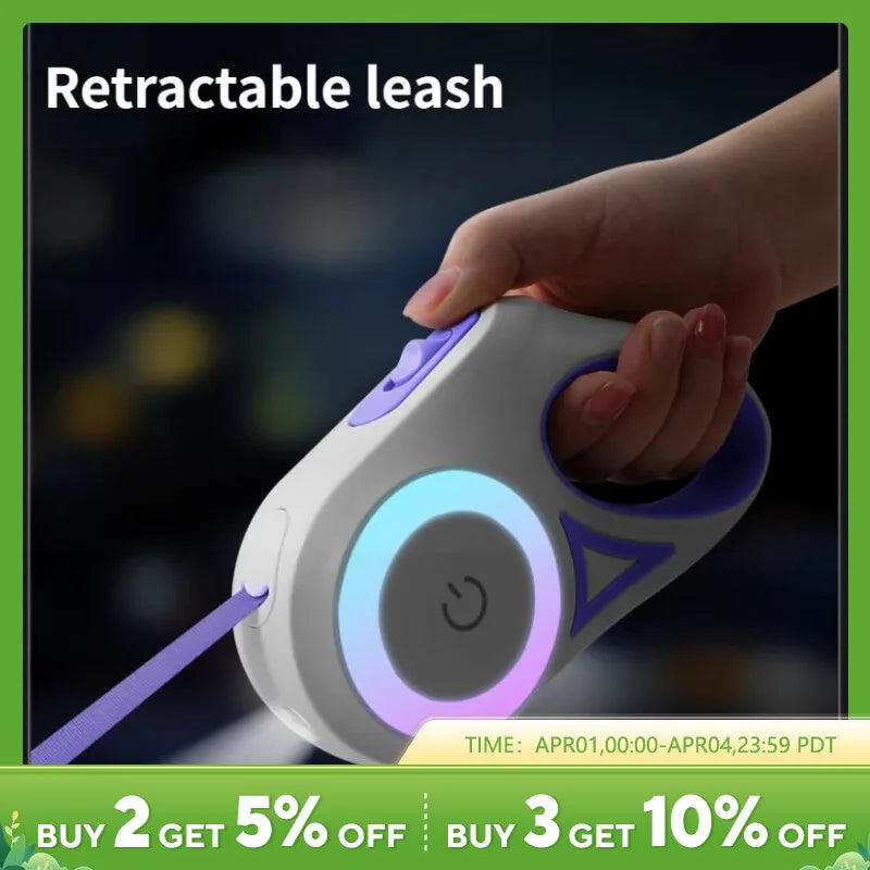 5m LED Retractable Leash (Night Walks) | Non-Slip Grip, All Dogs