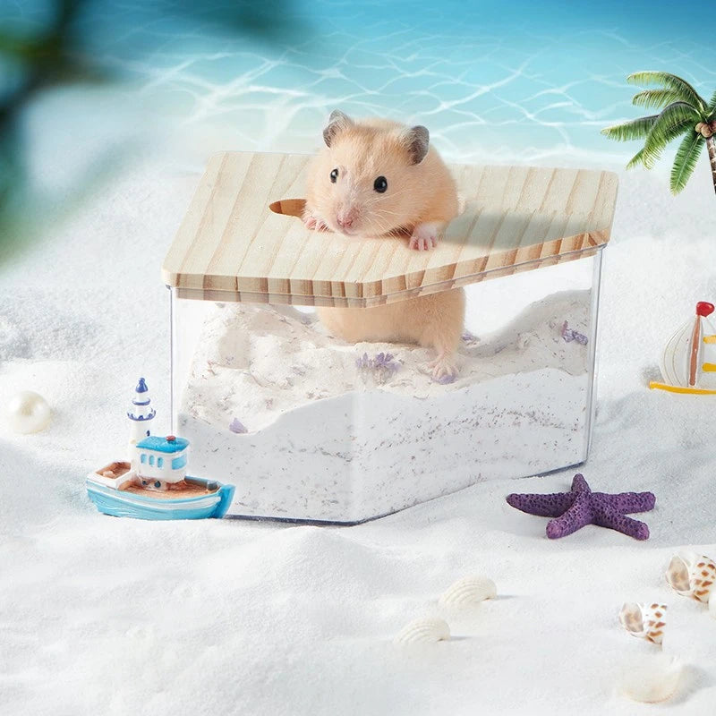 Hamster Bathroom House Sandbox Full Transparent Urine Sand Basin Golden Bear Supplies Sand Bath Container Small Pet Bathroom