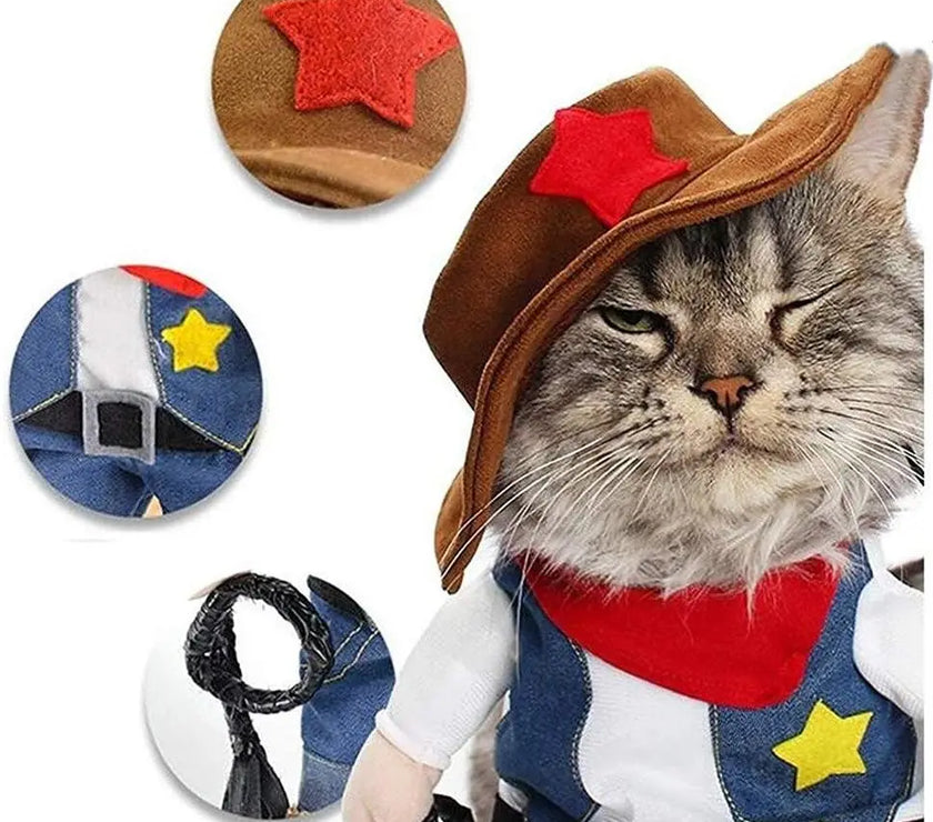 Funny Pet Dog Cat Halloween Costume Dog Cowboy Clothes Pet Dog Costumes for Small Dogs Cosplay Cat Accessories