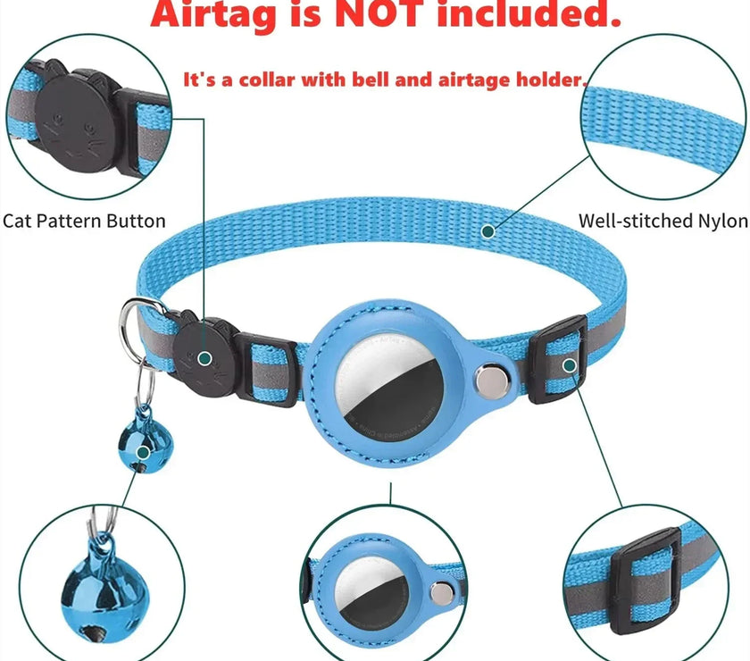 Anti-Lost Cat Collar with AirTag Holder: Durable Comfort, Reflective Safety, Bell Alert - Keep Your Cat Connected & Cozy