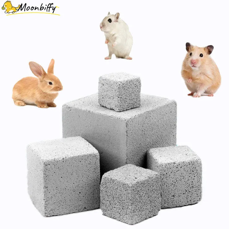 Natural Mineral Small Animals Molar Stone Gray Square Hole Molar Toy Rabbit Guinea Pig Hamster Chew Toys Small Pets Supplies