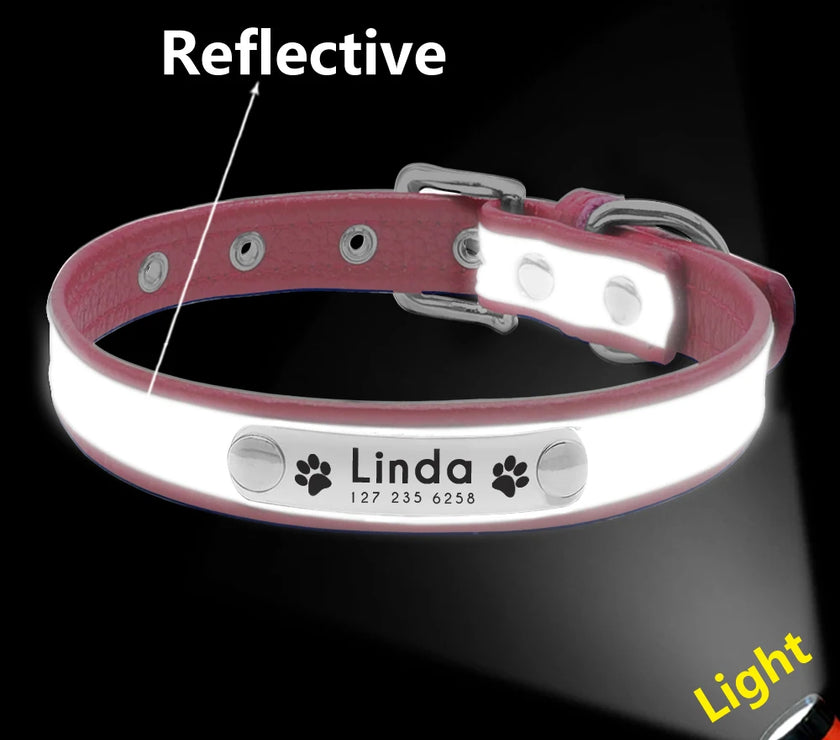 Reflective Pet Dog Custom Collar Adjustable Free Engraved Small Medium Dogs Cats Puppy Kitten Necklace Nameplate ID Tag Collars