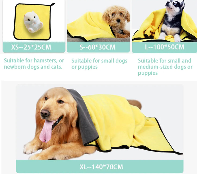 Quick-drying Dog and Cat Towels Soft Fiber Towels Absorbent Bath Towel Pet Bathrobe Convenient Cleaning Towel Dog Accessories