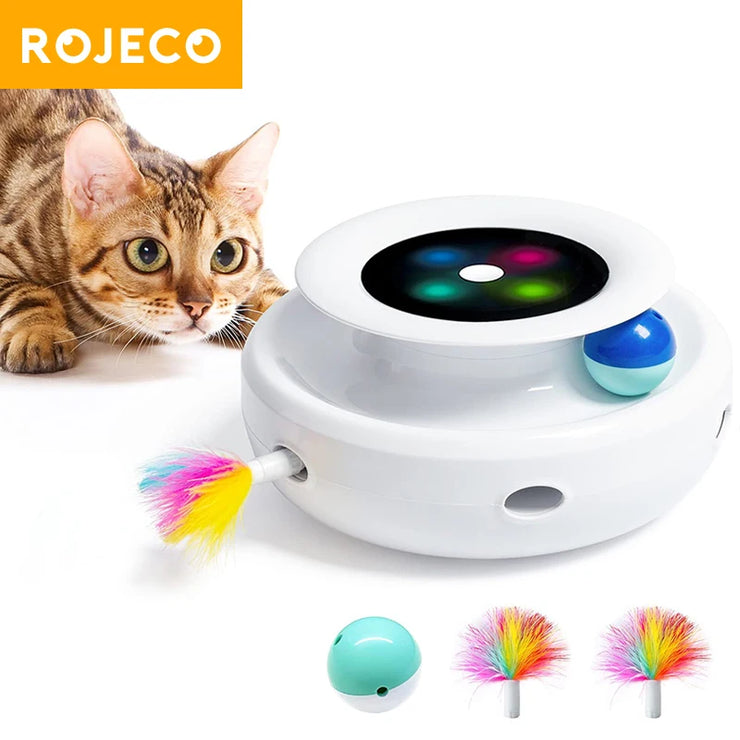 ROJECO 2-in-1 Interactive Cat Toy - Feather & Ball