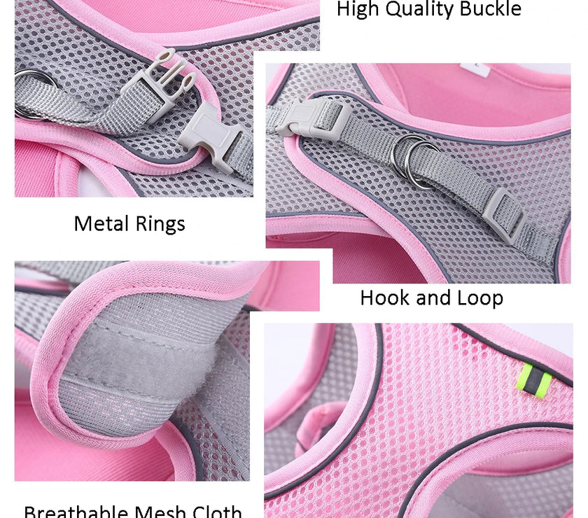 Escape Proof Cat Harness and Leash Set Adjustable Mesh Dog Harness Vest Puppy Pet Walking Lead Leash Small Dogs Cats Kitten XXS