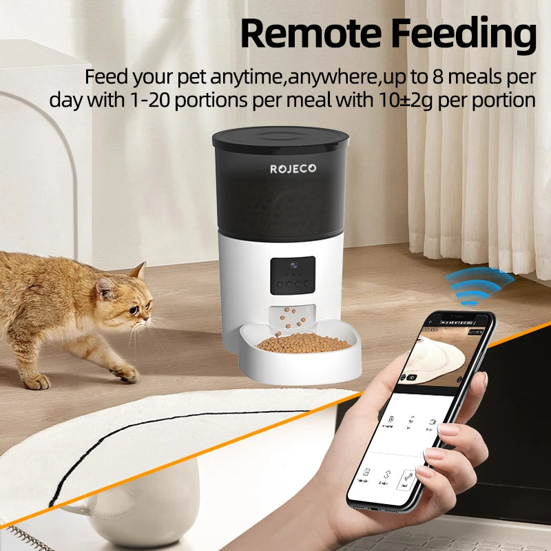 ROJECO Smart Cat Feeder - Camera, Voice, Remote Control