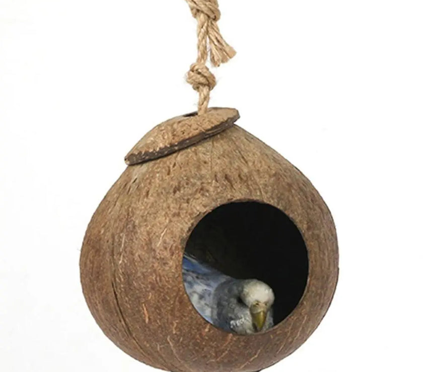 Parrot Natural Coconut Shell Bird Nest Hideout House Playpen Bird Supplies For Hamster Guinea Pigs Birds Houses Habitats