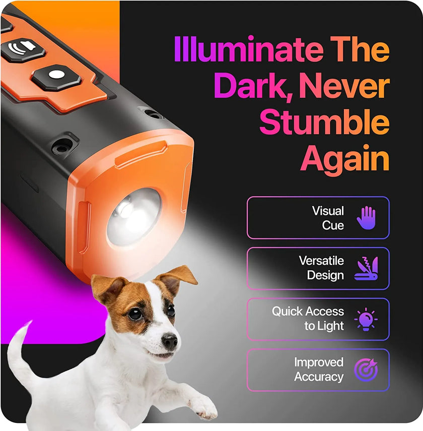 Rechargeable Dog Repeller (Ultrasonic) | Anti-Bark Training (2023) + LED Flashlight