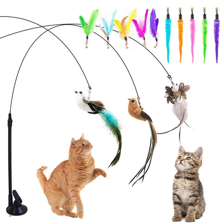 Interactive Cat Stick Toy with Suction Cup - Hands-Free